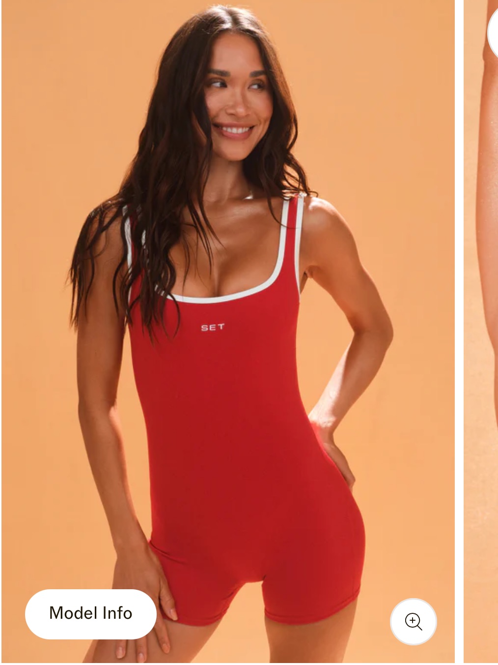 Set Active Red Scoop-Neck Romper With White Trim